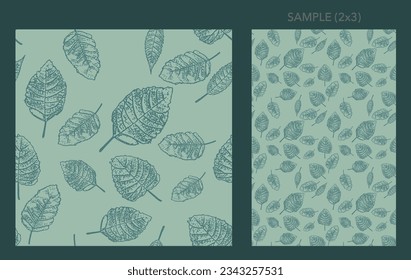 Floral seamless pattern with grungy textured leaves. Modern background in forest green color