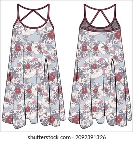 FLORAL SEAMLESS PATTERN HALTER NECK DORM DRESS FOR WOMEN IN EDITABLE VECTOR FILE