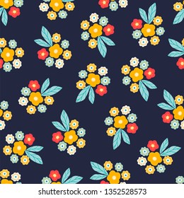 Floral Seamless Pattern, Hand Darwn Beautiful Flowers. Romantic Print With Tiny Colorful Flowers. Vector Illustration.