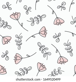 nahtloses Muster; handgezeichnete Zweige und Blumen; doodle Vektorillustration Illustration.