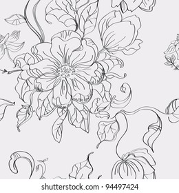 Floral seamless pattern, hand drawing vector illustration