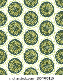 Floral seamless pattern. Hand drawn creative flower in round shape. Colorful artistic background. Abstract herb. It can be used for wallpaper, textiles, wrapping, card. Vector illustration, eps10