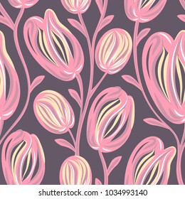 Floral seamless pattern. Hand drawn creative flowers. Colorful artistic background with blossom. Abstract herb. It can be used for wallpaper, textiles, wrapping, card. Vector illustration, eps10