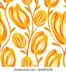 Floral seamless pattern. Hand drawn creative flowers. Colorful artistic background with blossom. Abstract herb. It can be used for wallpaper, textiles, wrapping, card. Vector illustration, eps10