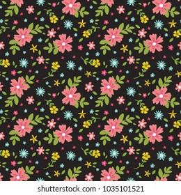 Floral seamless pattern with hand drawn colorful flowers.