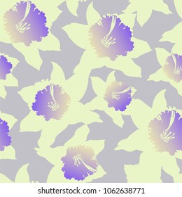Floral seamless pattern with hand drawn spring flowers daffodils,narcissus. Colorful floral elements on light background. Vector Illustration