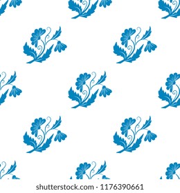Floral seamless pattern. Hand drawn fantasy blue flower pattern . Design for textile, wrapper, cover, background, fabric.