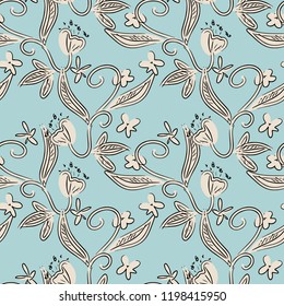 Floral Seamless Pattern. Hand drawn Background. Vector Illustration.