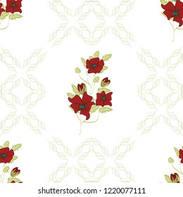 Floral seamless pattern. Hand drawn abstract gradient flowers with doodle decoration. Colorful artistic design. It can be used for wallpaper, textiles, wrapping, card. Vector illustration, eps10