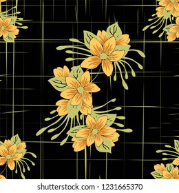 Floral seamless pattern. Hand drawn abstract flowers with doodle decoration. Colorful artistic design. It can be used for wallpaper, textiles, wrapping, card. Vector illustration, eps10