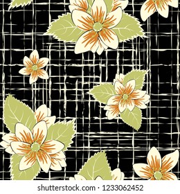Floral seamless pattern. Hand drawn abstract flowers with doodle decoration. Colorful artistic design. It can be used for wallpaper, textiles, wrapping, card. Vector illustration