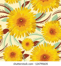 Floral seamless pattern with hand drawn flowers.