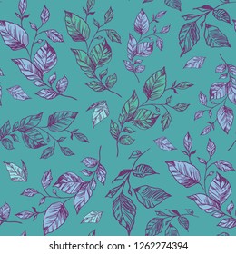 Floral seamless pattern with hand drawn leaves. Vector
