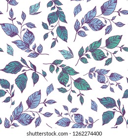 Floral seamless pattern with hand drawn leaves. Vector