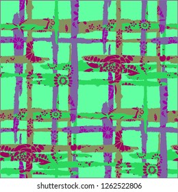 Floral Seamless Pattern with Hand Drawn Flowers and Grunge Brush Strokes for, Paper, Fabric, Textile. Mixed, Colorful Vector with Geometric and Botanical Elements. Floral Vector Pattern.