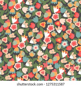 Floral Seamless Pattern. Hand Drawn Flowers. Cute Print. Vector Illustration.
