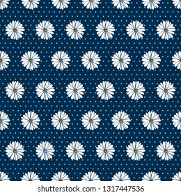 Floral seamless pattern with hand drawn spring flowers for textile, wallpapers, gift wrap and scrapbook. Dark blue background. Vector.