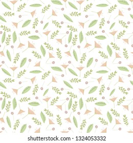Floral seamless pattern. Hand drawn flat color illustrations for background, stationary or fabric.  Vector.