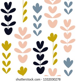 Floral seamless pattern with hand drawn elements. Scandinavian style. Vector illustration
