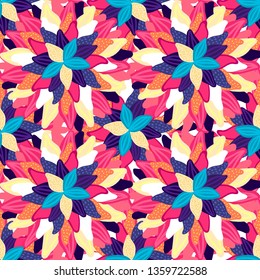 Floral seamless pattern. Hand drawn creative flowers. Colorful artistic background with blossom. Abstract herb. It can be used for wallpaper, textiles, wrapping, card. Vector illustration, eps10