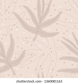 Floral seamless pattern with hand drawn ornament. Abstract background with silhouette and circuit of leaf, vector illustration for print, design, fabric.
