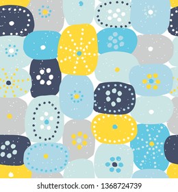 Floral seamless pattern with hand drawn ornament in scandinavian style. Abstract background with flower, vector illustration for print, design, fabric.