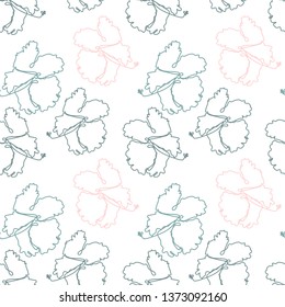 Floral seamless pattern with hand drawn flowers in line art style  hibiscus tropical flowers background. Trendy minimalistic print style for wallpaper, textile, fabric, wrapping paper, apparel design