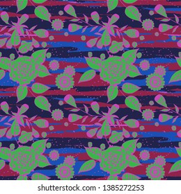 Floral Seamless Pattern with Hand Drawn Flowers and Grunge Brush Strokes for, Cloth, Swimwear, Print. Mixed, Modern Vector with Geometric and Botanical Elements. Floral Vector Pattern.