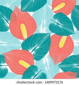 Floral seamless pattern with hand drawn forest Wild Calla lily flowers and leaves. Repeating stylish background perfect for wallpapers,textile, print and scrapbooking. Vector illustration.