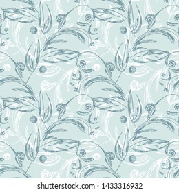Floral Seamless Pattern. Hand Drawn Illustration of a Mint Background.
