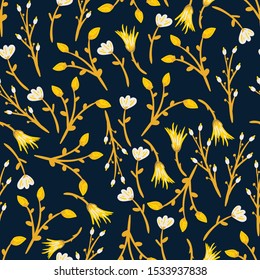 Floral seamless pattern with hand drawn fantasy flowers and floral elements. Creative floral texture for fabric, wrapping, textile, wallpaper, apparel. Vector illustration