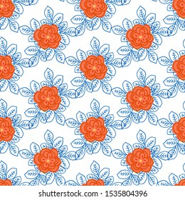 floral seamless pattern with hand drawn cute rose flowers and floral elements. Creative floral texture for fabric, wrapping, textile, wallpaper, apparel. Vector illustration