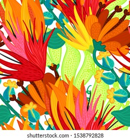 Floral seamless pattern. Hand drawn beautiful flowers. Colorful repeating background with blossom. Speckled petals. Design for wallpaper, textiles, wrapping paper, card. Vector illustration, eps10