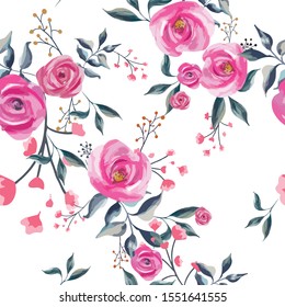 floral seamless pattern .hand drawn flowers and leaves on white background