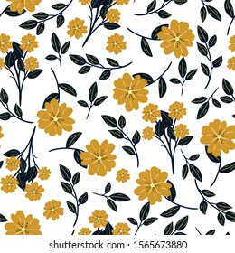 floral seamless pattern with hand drawn cute wild lowers Creative floral texture for fabric, wrapping, textile, wallpaper, apparel. Vector illustration