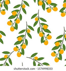 floral seamless pattern with hand drawn orange with floral elements. creative floral designs for fabric, wrapping, wallpaper, textile, apparel. vector illustration