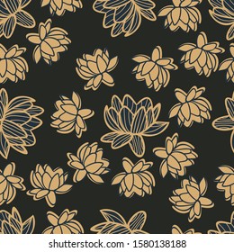 floral seamless pattern with hand drawn lotus flowers. creative floral designs for fabric, wrapping, wallpaper, textile, apparel. vector illustration