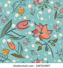 Floral Seamless Pattern. Hand Drawn. Vector Illustration