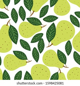 floral seamless pattern with hand drawn pear fruit. creative floral designs for fabric, wrapping, wallpaper, textile, apparel. vector illustration