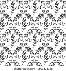 floral seamless pattern with hand drawn black wildflower. creative floral designs  vector illustration