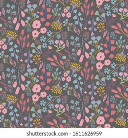 floral seamless pattern with hand drawn fabulous flowers, botanical design for textile, fabric, wallpaper and packaging