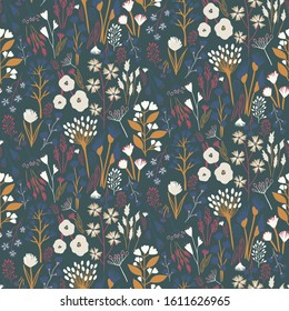 floral seamless pattern with hand drawn  abstract flowers. Botanical design for textile, packaging and paper