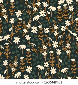 floral seamless pattern with hand drawn doodle flowers. creative floral designs for fabric, wrapping, wallpaper, textile, apparel. vector illustration