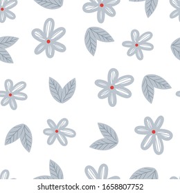 floral seamless pattern with hand drawn blue flowers. creative floral designs for fabric, wrapping, wallpaper, textile, apparel. vector illustration