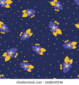 floral sin fisuras con flores pintadas a mano amarillas y azules. creativos diseños florales para tela, envoltura, papel pintado, textiles, prendas de vestir. ilustración vectorial