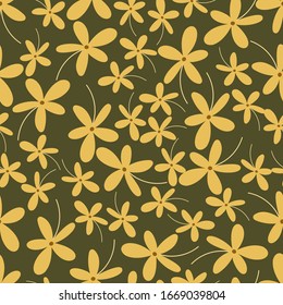 floral seamless pattern with hand drawn yellow flowers. creative floral designs for fabric, wrapping, wallpaper, textile, apparel. vector illustration