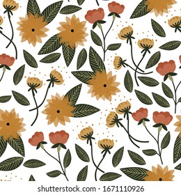 Blumen nahtloses Muster mit handgezeichnet gelben und rosafarbenen Blumen. kreative Blumendesigns für Gewebe, Umhüllung, Tapeten, Textilien, Bekleidung. Vektorillustration