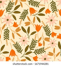 floral sin fisuras con flores pintadas a mano naranja y rosa. creativos diseños florales para tela, envoltura, papel pintado, textiles, prendas de vestir. ilustración vectorial