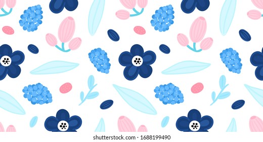Patrón floral sin fisuras. Las manos dibujaron hermosas flores. Colorido y repetido fondo con flor. Diseño para papel pintado, textiles, papel de envoltura, portaequipajes, cabecera. Ilustración vectorial, eps10
