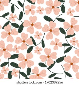 floral seamless pattern with hand drawn doodle pink flowers. creative floral designs for fabric, wrapping, wallpaper, textile, apparel. vector illustration